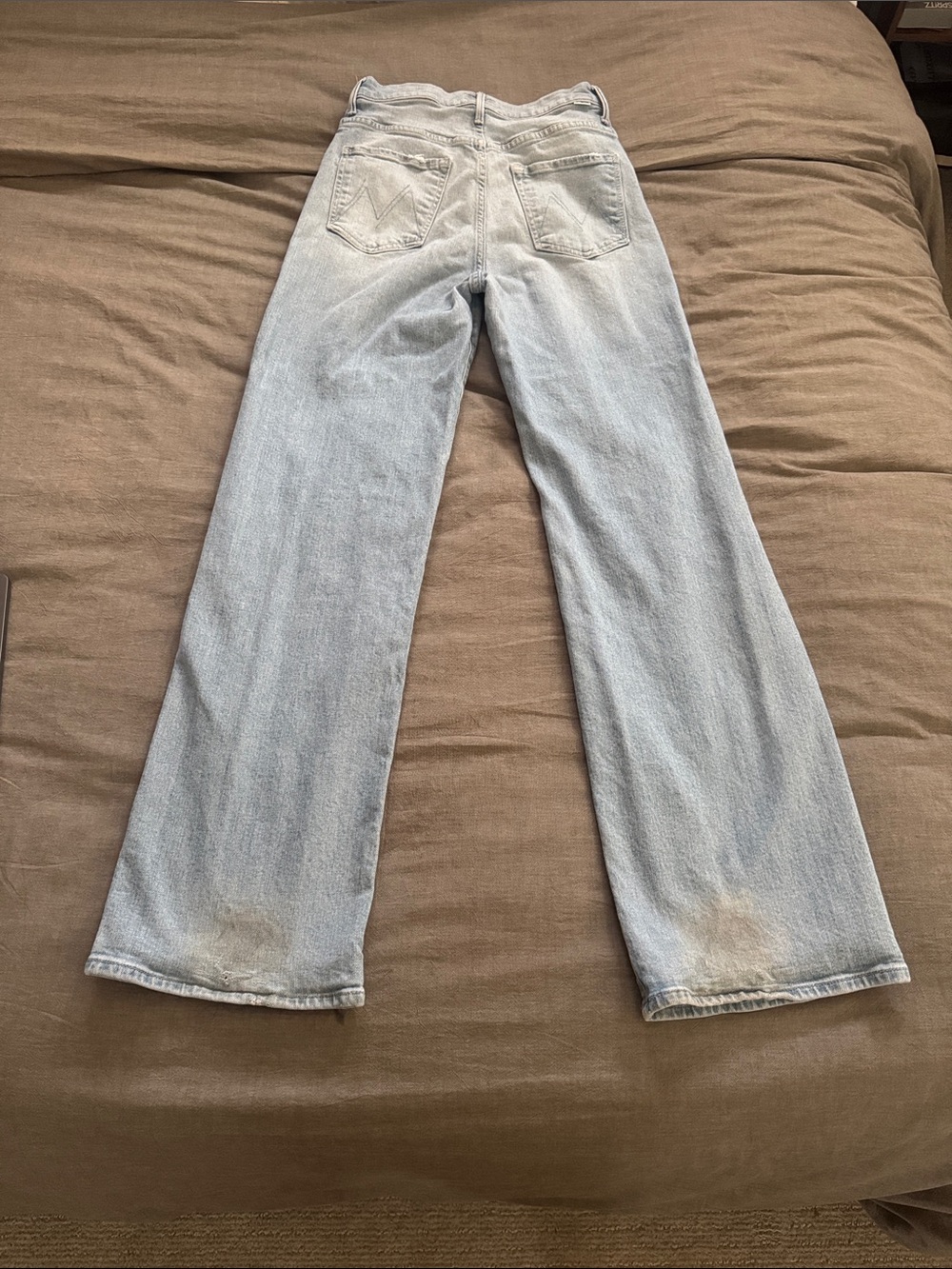 MOTHER Light Blue Distressed Wide-Leg Jeans - Picture 4 of 4